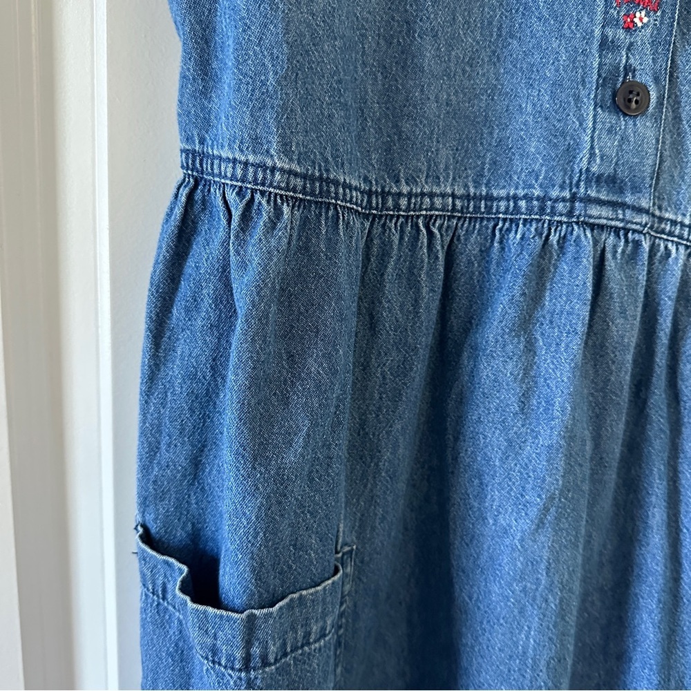 Vintage Bobbie Brooks Blue Denim Floral Embroidered Dress Women’s Size Medium - Picture 7 of 16